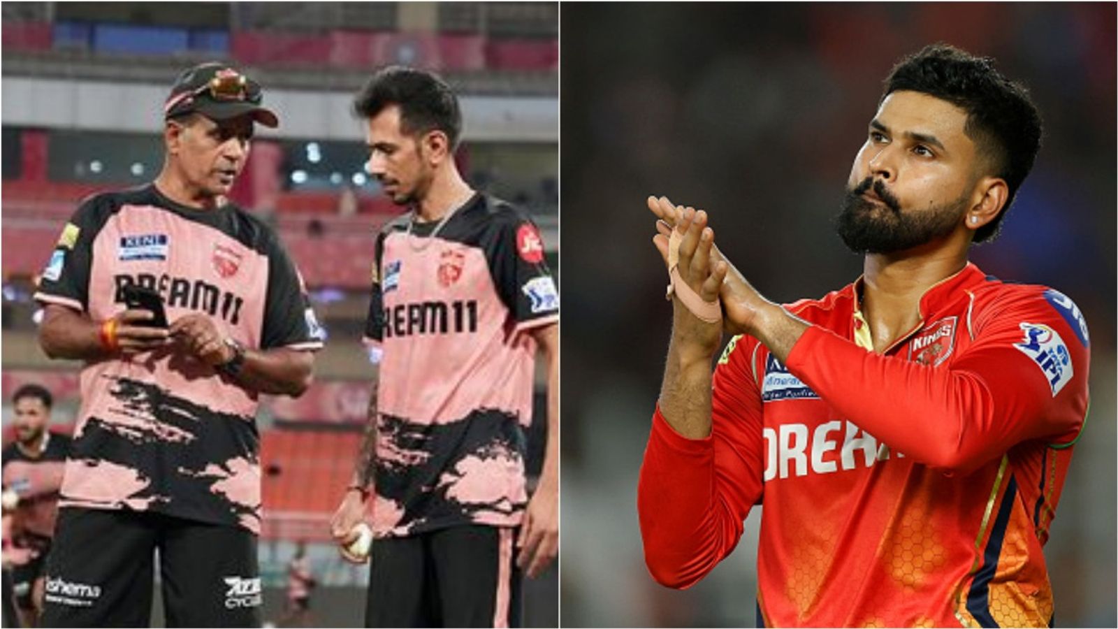 Punjab Kings coach joins India A after Shreyas Iyer gets captaincy for two unofficial Tests vs Australia A Sunil Joshi and Yuzvendra Chahal during a discussion; Punjab Kings captain Shreyas Iyer applauds.