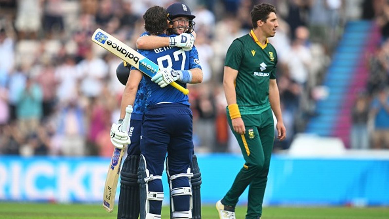 ENG vs SA: England break India's World Record of biggest ODI win with 342-run victory over SA after bowling out visitors for 72 in 414-run chase England's Jacob Bethell celebrates his century with Joe Root in 3rd ODI against South Africa
