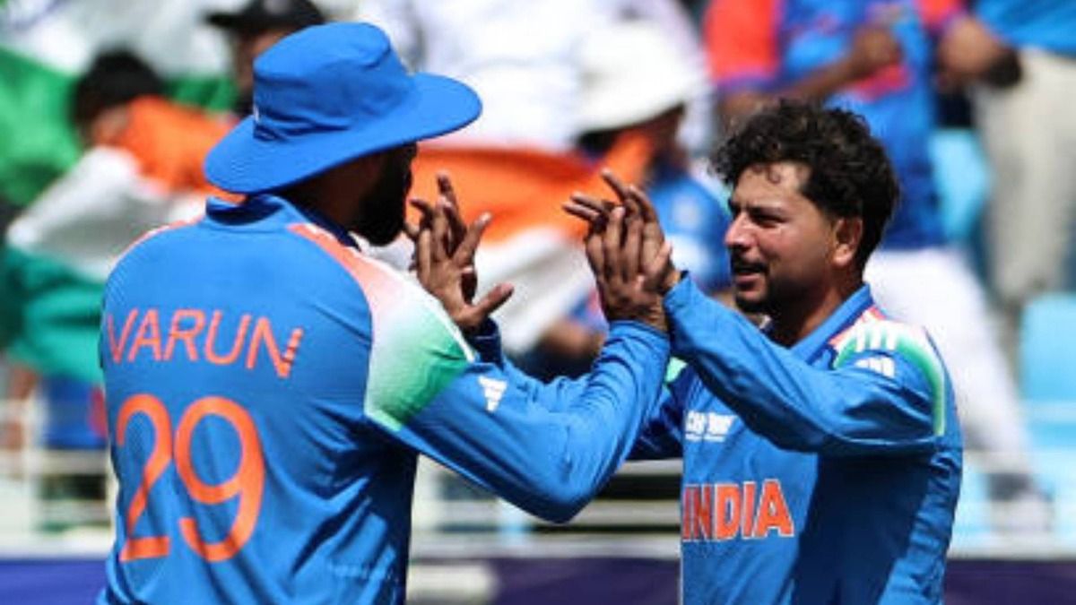Kuldeep Yadav (R) and Varun Chakravarthy in this frame