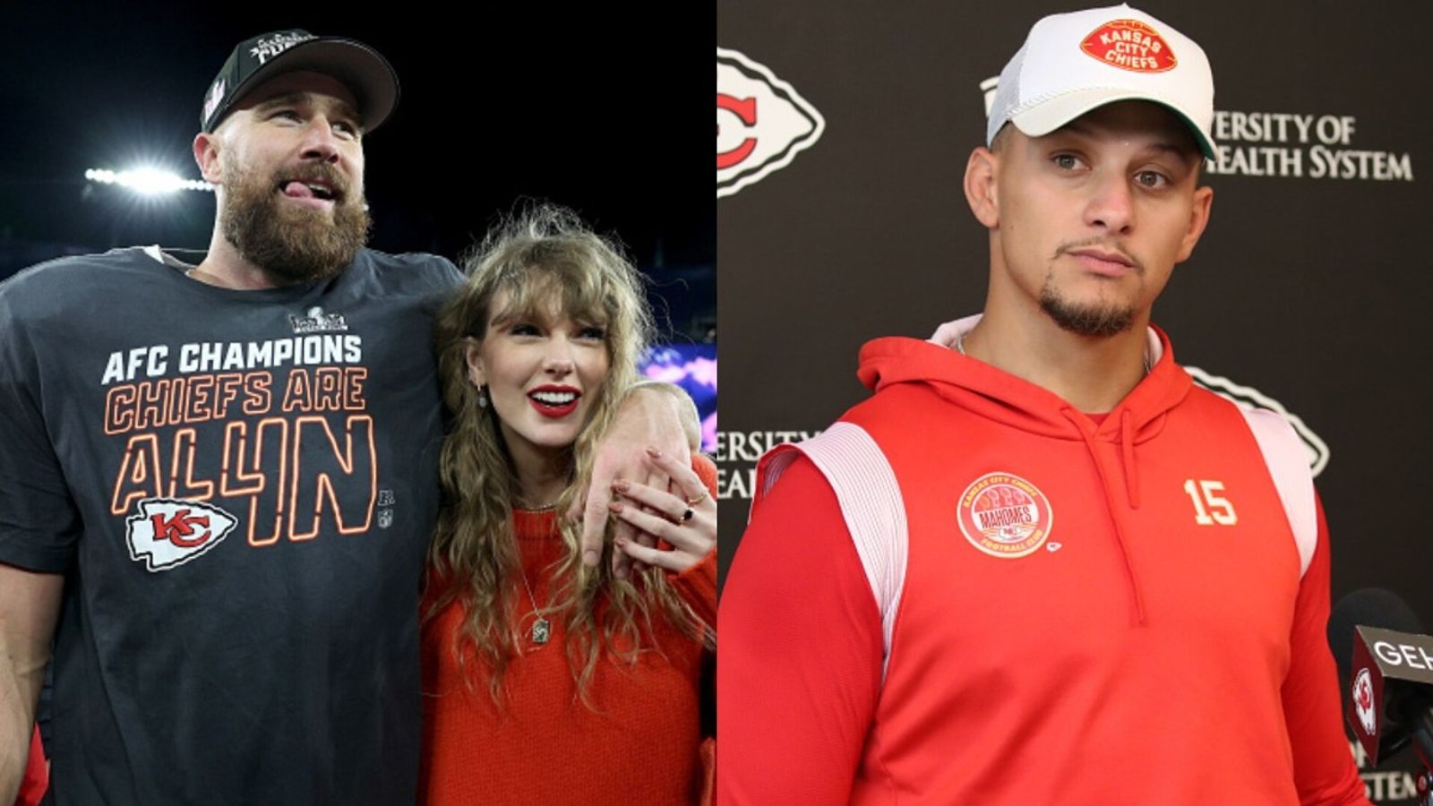 Patrick Mahomes discloses reason behind him and Travis Kelce's naming drink after Taylor Swift Taylor Swift, Travis Kelce, Patrick Mahomes in the frame (Images via Getty)
