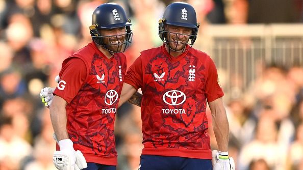 England's Phil Salt (L) and Jos Buttler in this frame