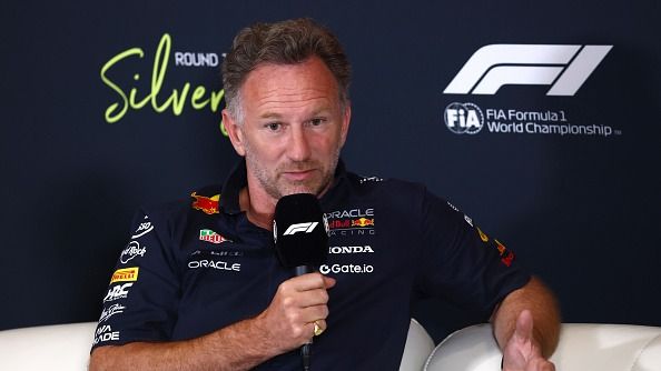 Christian Horner, Team Principal of Oracle Red Bull Racing in the Team Principals Press Conference during practice ahead of the F1 Grand Prix of Great Britain at Silverstone Circuit on July 04, 2025 in Northampton, England.