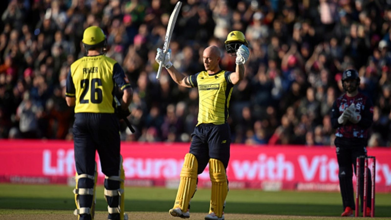 Chris Lynn unsatisfied after first ever century on T20 Blast finals day, says 'wanted 6 sixes more' after smashing 5 in final over Chris Lynn of Hampshire Hawks celebrates his century during the T20 Blast Men's Semi-Final match against Northamptonshire Steelbacks at Edgbaston on September 13, 2025 in Birmingham, England.
