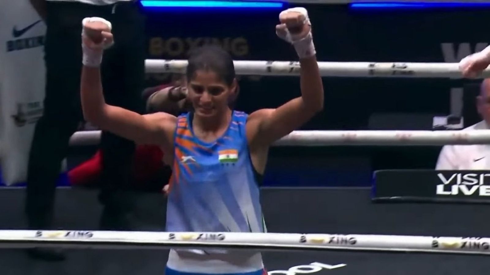 Jaismine Lamboria beats Paris Olympics 2024 silver medallist to win gold at World Boxing Championships 2025 Jaismine Lamboria celebrates after winning the gold medal at World Boxing Championships 2025.