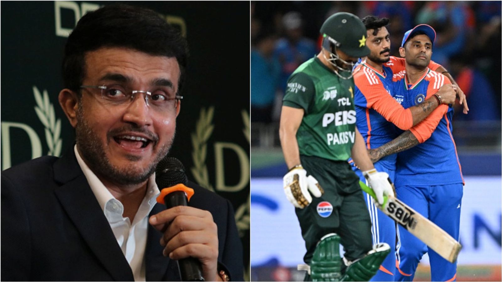 'I stopped watching after first 15 overs and started watching United vs City': Sourav Ganguly brutally trolls Pakistan after embarrassing loss to India Sourav Ganguly speaks at an event; India's Axar Patel celebrates with captain Suryakumar Yadav after dismissing Pakistan skipper Salman Agha in T20 Asia Cup 2025 clash.