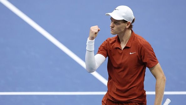 Jannik Sinner of Italy reacts against Carlos Alcaraz of Spain during their Men's Singles Final match on Day Fifteen of the 2025 US Open at USTA Billie Jean King National Tennis Center on September 07, 2025 in New York City.