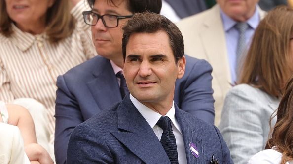 Former tennis player, Roger Federer, looks on in the Royal Box prior to the Gentlemen's Singles fourth round match between Alex De Minaur of Australia and Novak Djokovic of Serbia on day eight of The Championships Wimbledon 2025.