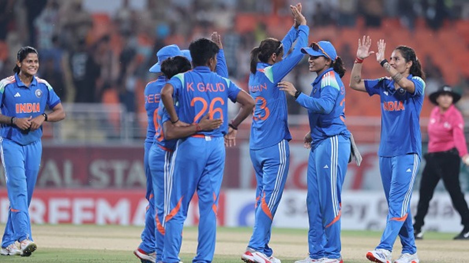 IND W vs AUS W: Ton-up Smriti Mandhana leads India to historic 102-run win over Australia in 2nd ODI in perfect dress rehearsal for World Cup Team India players celebrate in this frame