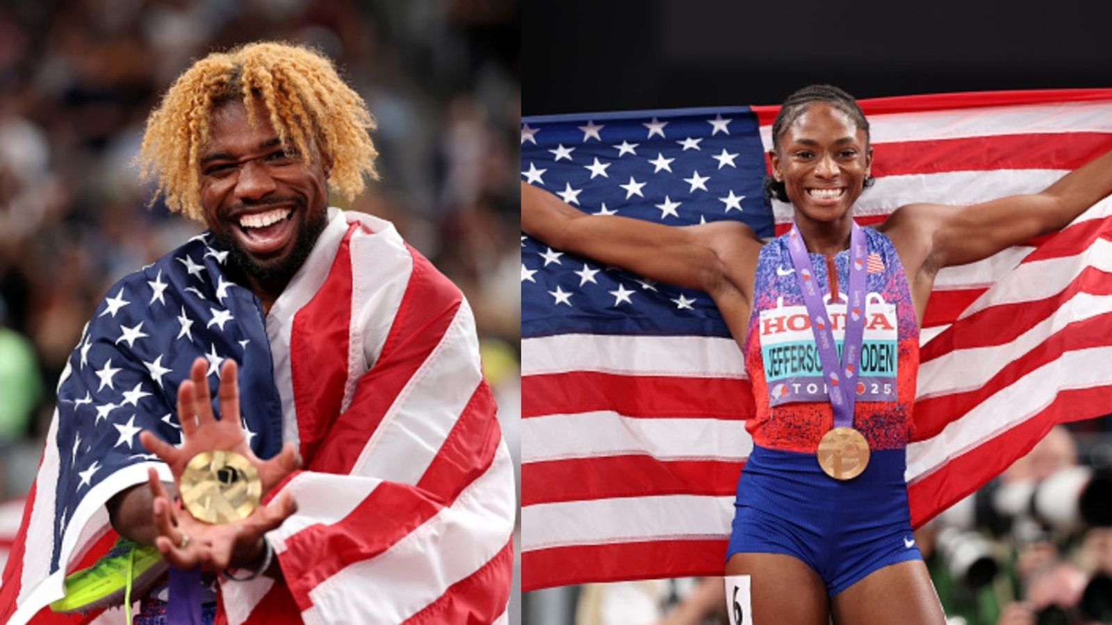 World Athletics Championships 2025 Day 7 Results: Team USA shines as Noah Lyles, Melissa Jefferson-Wooden & Rai Benjamin strike gold Noah Lyles and Melissa Jefferson-Wooden in the frame (Image via Getty)