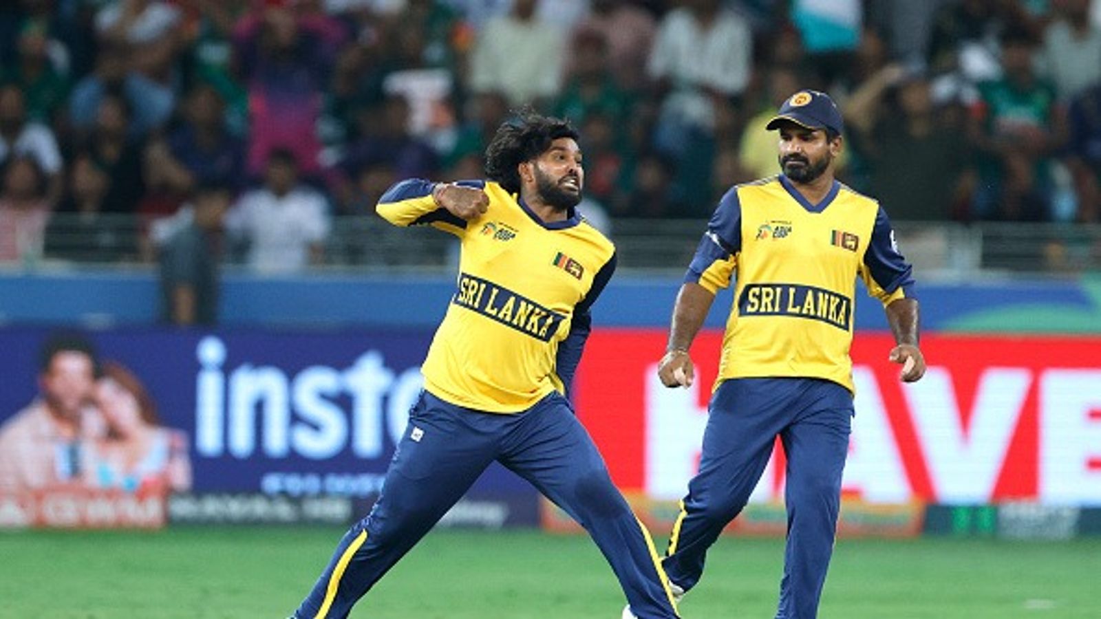 Asia Cup 2025: Sri Lanka crumble under pressure as Bangladesh cruise to 4-wicket win in Super Four opener Wanindu Hasaranga of Sri Lanka celebrates the wicket of Saif Hassan of Bangladesh during the match between Bangladesh and Sri Lanka at Dubai International Stadium on September 20, 2025 in Dubai, United Arab Emirates.