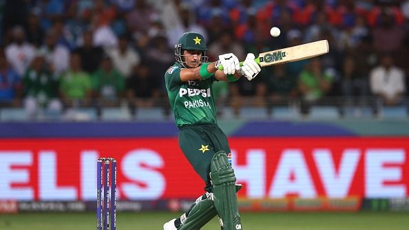 Saim Ayub of Pakistan bats during the Asia cup match between India and Pakistan at Dubai International Stadium on September 21, 2025 in Dubai, United Arab Emirates.