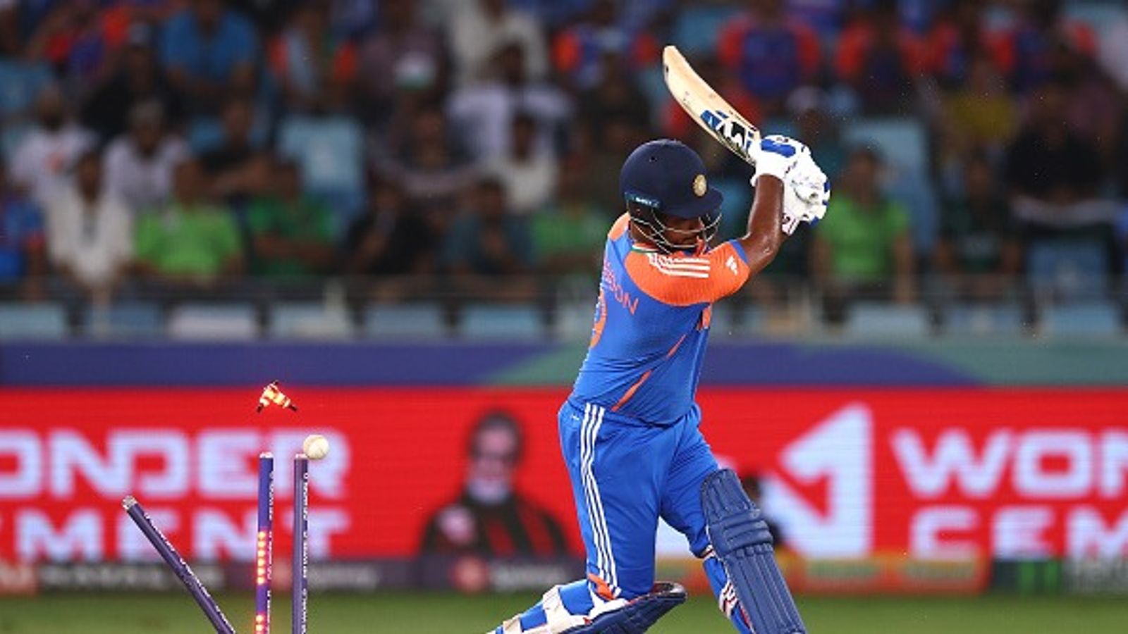 'He has had two decent chances...': Ryan ten Doeschate issues clear-cut statement on Sanju Samson's performance in Asia Cup 2025 Sanju Samson of India is bowled by Haris Rauf of Pakistan during the Asia cup match between India and Pakistan at Dubai International Stadium on September 21, 2025 in Dubai, United Arab Emirates.