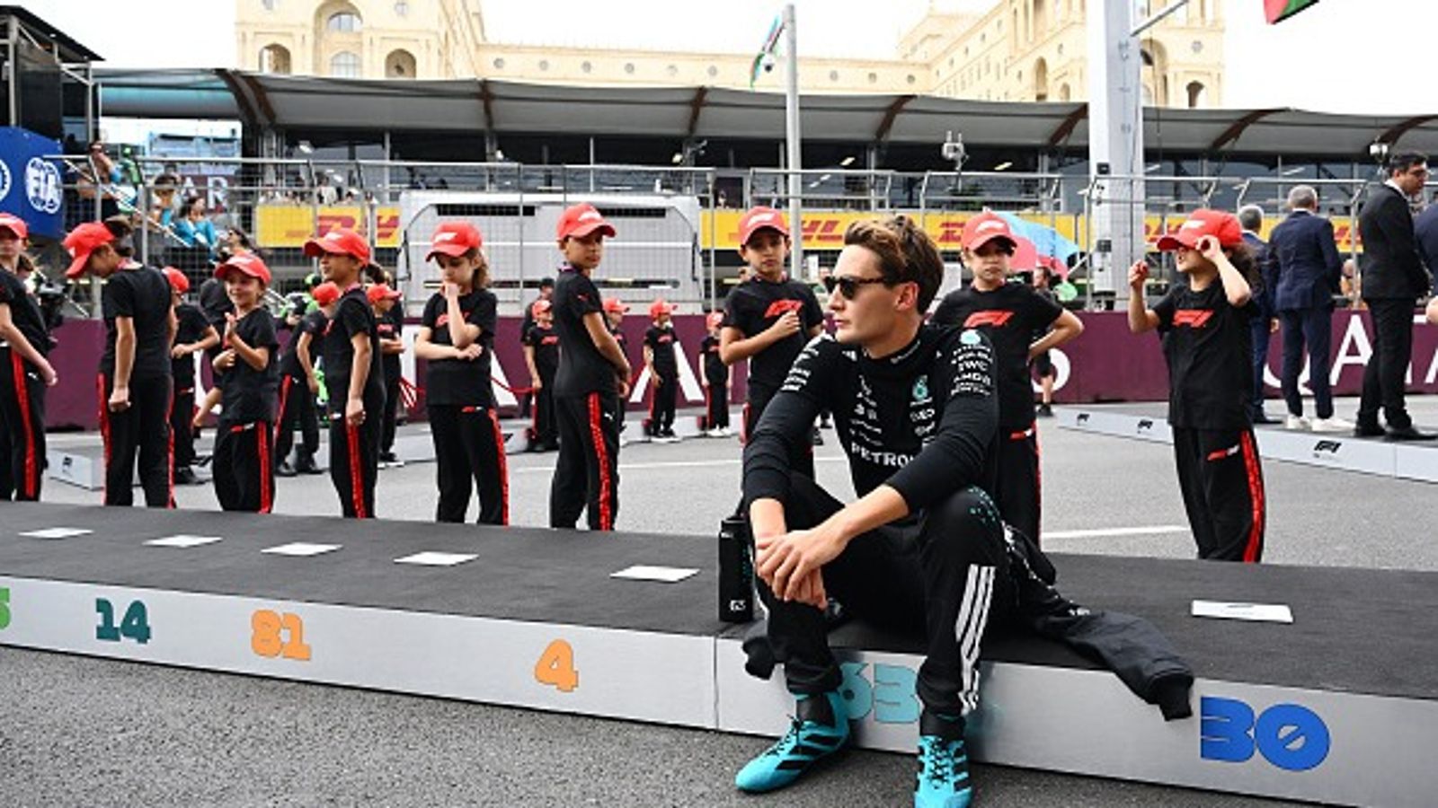 George Russell at the centre of Mercedes' cheeky troll on McLaren's sunset post George Russell in the frame.