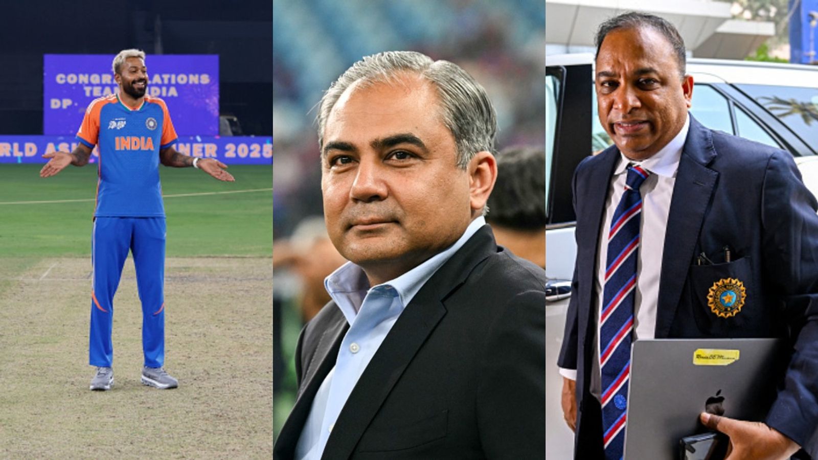 ICC to impose sanctions on PCB, ACC chief Mohsin Naqvi? BCCI secretary Devajit Saikia promises to launch 'very strong protest against the act of the ACC chairperson' In Pic: Hardik Pandya, Mohsin Naqvi and Devajit Saikia