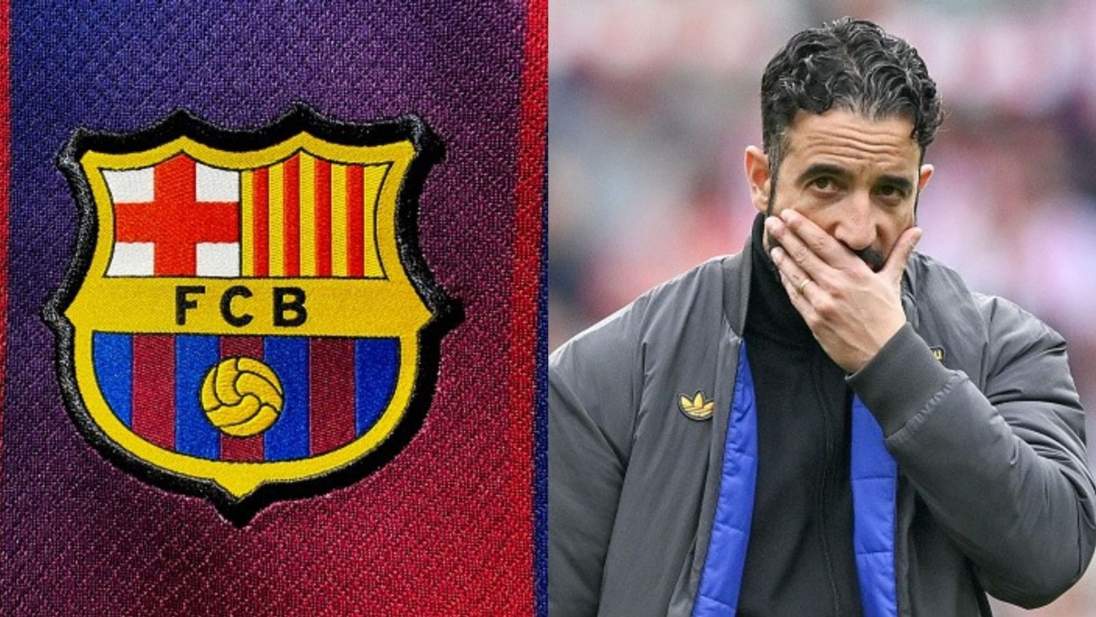 ‘Is monitoring the Premier League…’ Former FC Barcelona manager to coach Manchester United? Expert reveals Ruben Amorim replacement FC Barcelona logo and Ruben Amorim (Images via Getty)