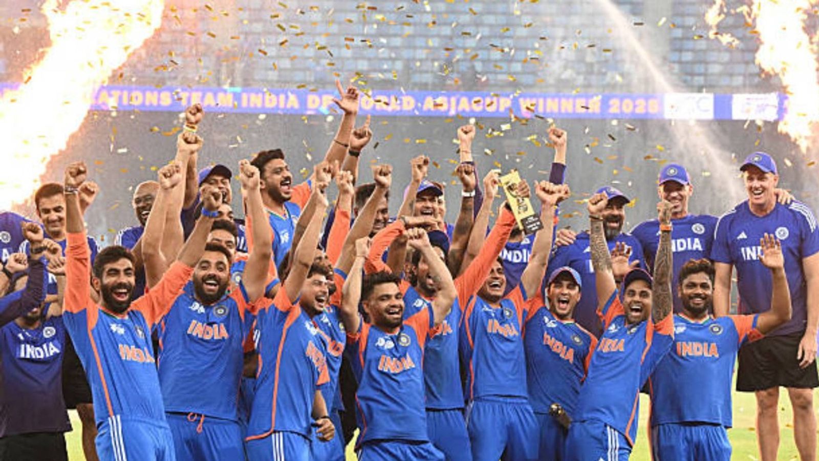 'They earned the right to celebrate...': Mohammad Kaif slams ACC for denying India of Asia Cup trophy Indian team members celebrate their vicotry at the end of the Asia Cup 2025 Twenty20 international cricket final match between India and Pakistan at the Dubai International Stadium