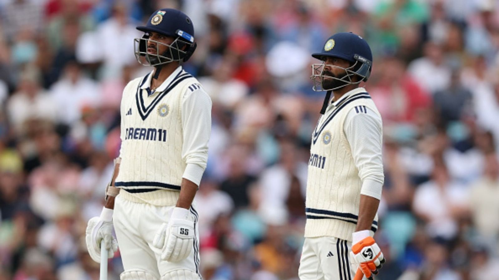 India's star all-rounder doubtful to make playing XI for 1st Test vs West Indies, players check up on him during training session: Report Washington Sundar and Ravindra Jadeja of India during Day 3 of the 5th Test against England at The Oval on August 02, 2025 in London, England.