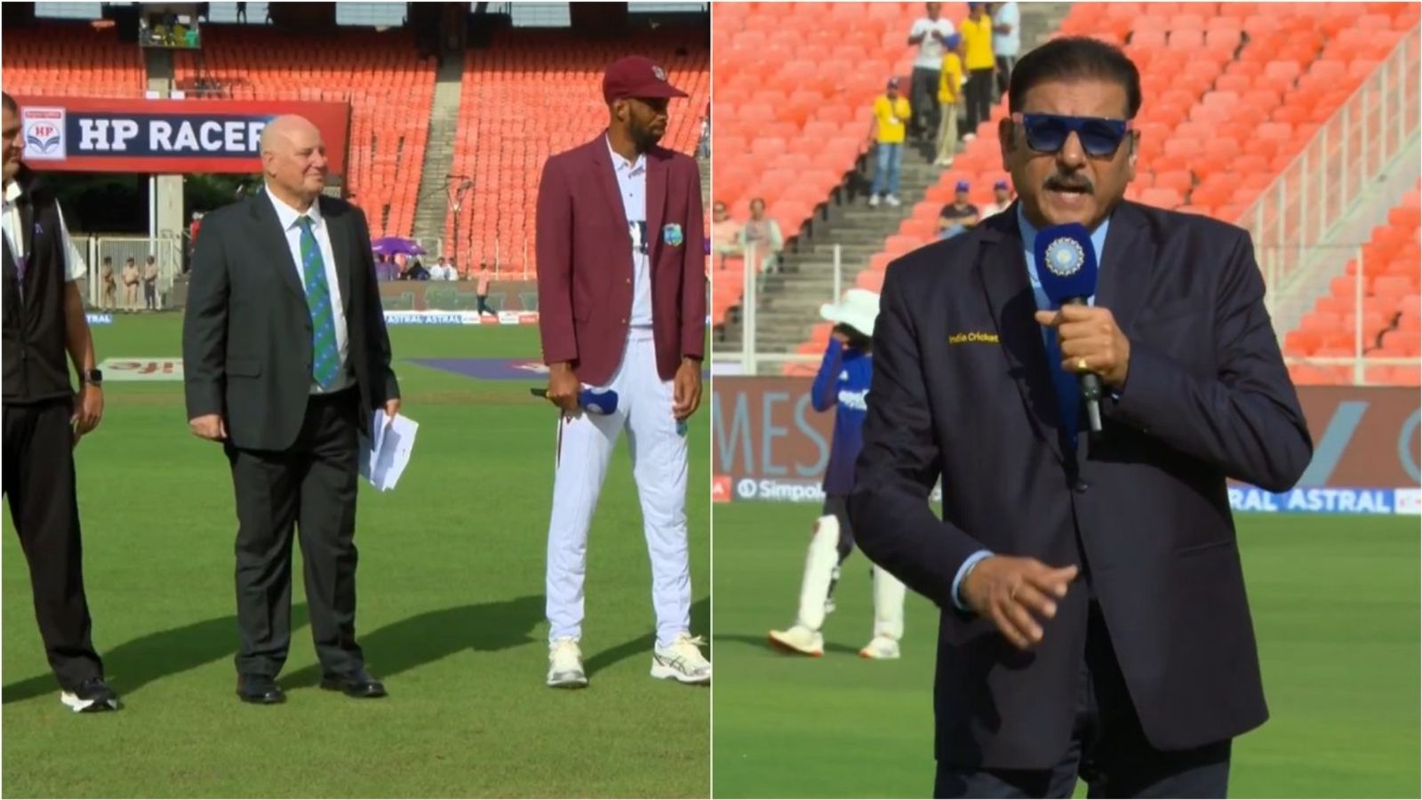 WATCH: Ravi Shastri takes an indirect dig at Pakistan while introducing match referee Andy Pycroft at coin toss for India vs West Indies 1st Test Match referee Andy Pycroft with Roston Chase at coin toss, presenter Ravi Shastri.