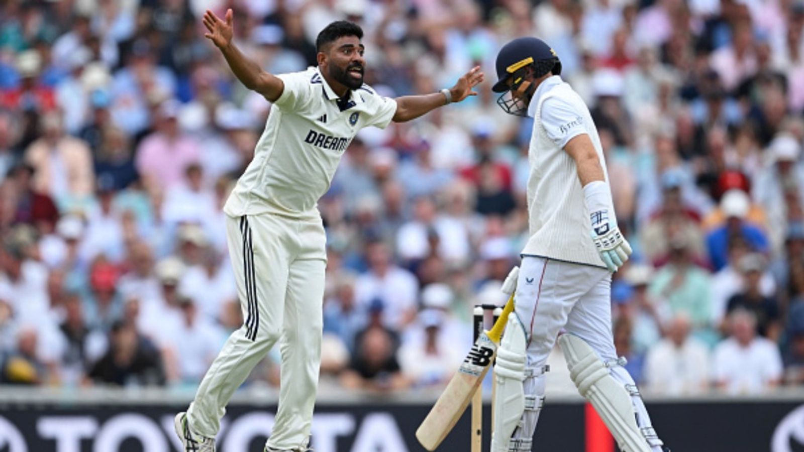 Mohammed Siraj reacts to Joe Root's 'sometimes it seems he fakes his anger' comment, says 'He is the first person seeing...' Mohammed Siraj of India appeals successfully for lbw against Joe Root of England, confirmed on review, during Day 2 of the 5th Test at The Oval on August 01, 2025 in London, England.