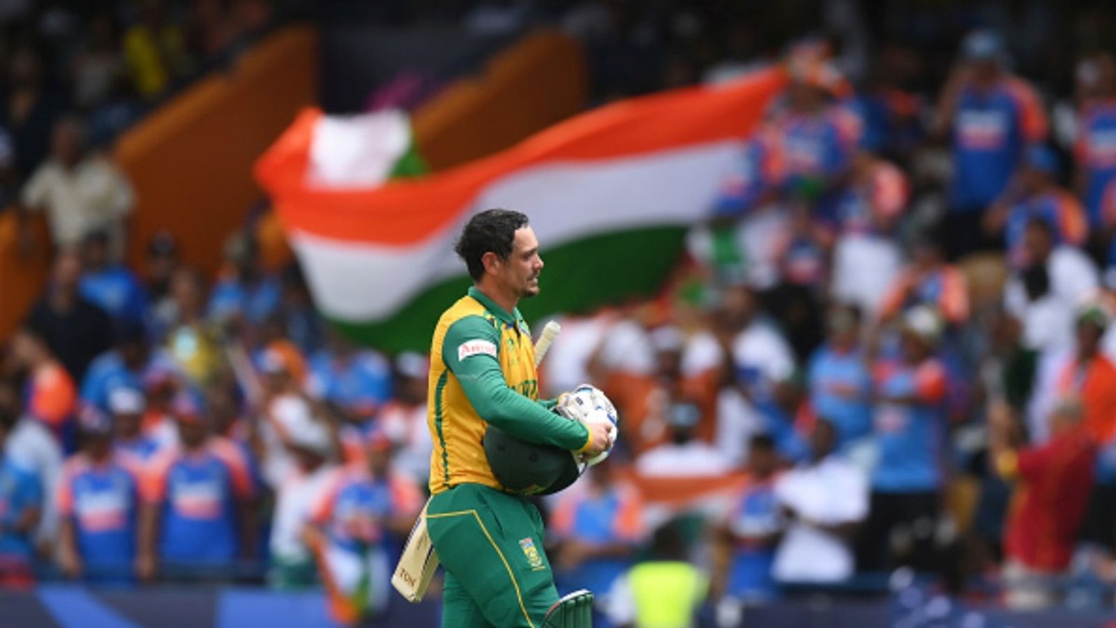 'I was pretty tired of being a Protea... it kind of broke me': Quinton de Kock breaks silence on ODI retirement U-turn Quinton de Kock of South Africa makes his way out after being dismissed during the T20 World Cup 2024 final against India at Kensington Oval on June 29, 2024 in Bridgetown, Barbados.