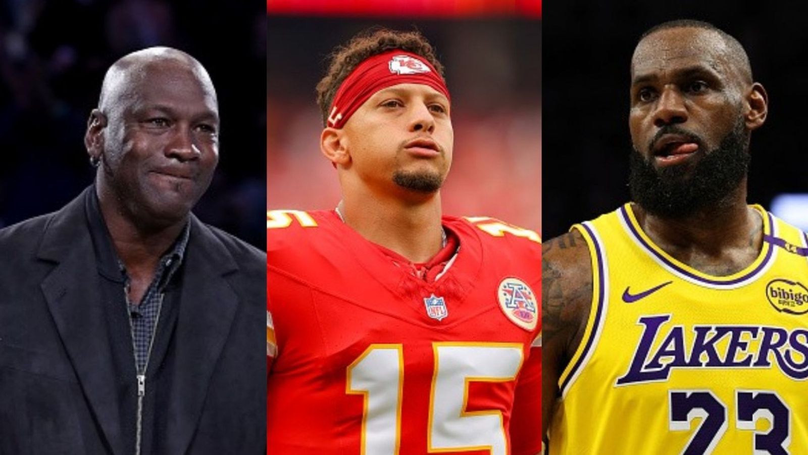 Patrick Mahomes’ hot take in LeBron James vs Michael Jordan GOAT debate during rapid fire Michael Jordan, Patrick Mahomes, LeBron James in the frame (Images via Getty)