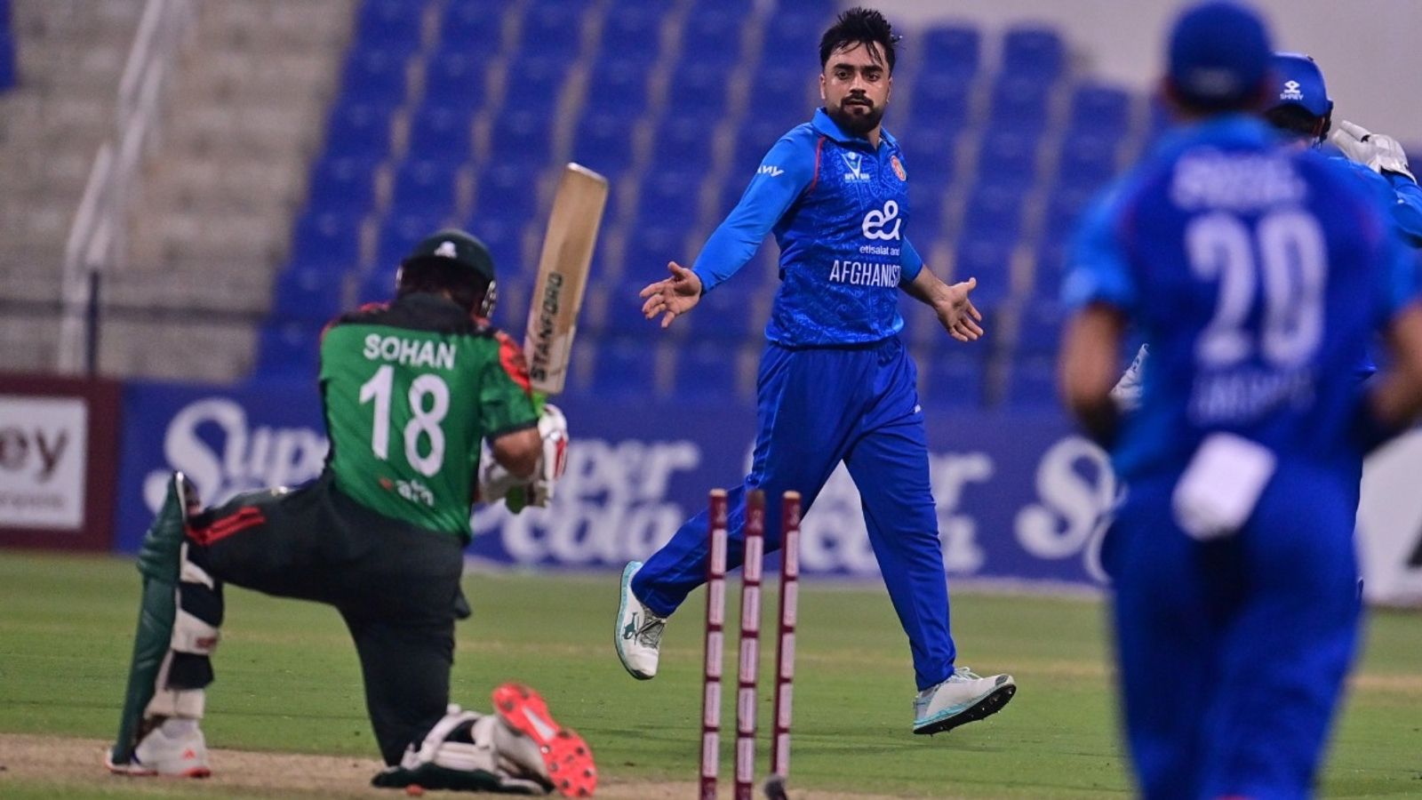 Afghanistan thrash Bangladesh by 81 runs in low-scoring encounter, Rashid Khan's fifer, Ibrahim Zadran's 95 help take 2-0 lead in series Afghanistan leg-spinner Rashid Khan celebrates a wicket in the 2nd ODI against Afghanistan.