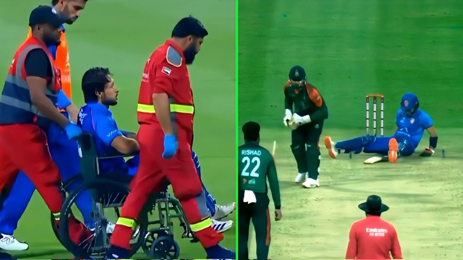 Like Rishabh Pant & Chris Woakes, injured Rahmat Shah walks out to bat, gets wheelchaired off the field after facing one ball; watch video Afghanistan's Rahmat Shah gets wheel-chaired off the field during 2nd ODI against Bangladesh after suffering from calf injury.