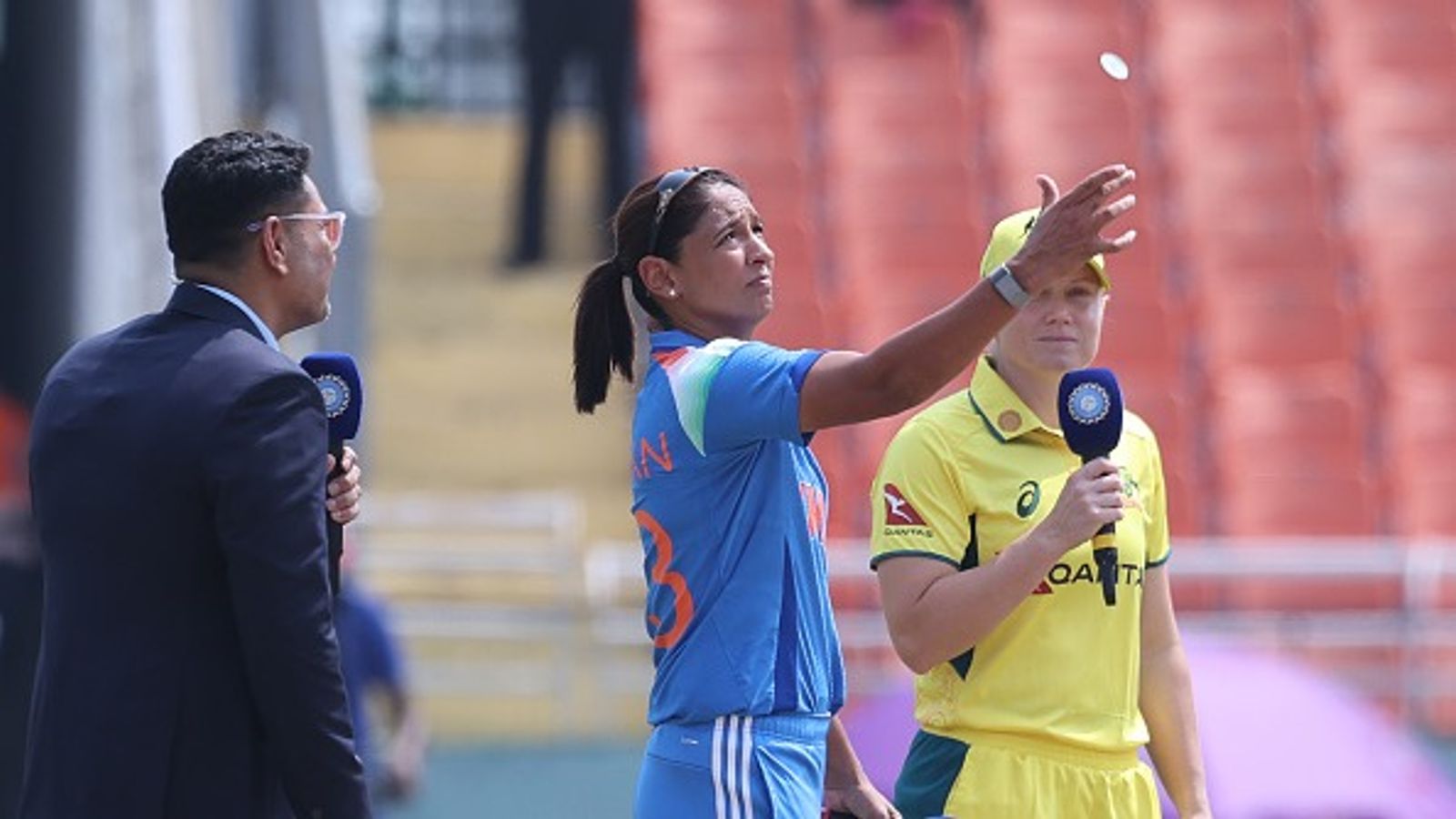 India loses sixth consecutive toss as Australia opt to bowl against Harmanpreet Kaur-led side in Women's World Cup clash: Check playing XIs Alyssa Healy (c) of Australia and Harmanpreet Kaur of India at the toss during game two of the Women's ODI series between India and Australia
