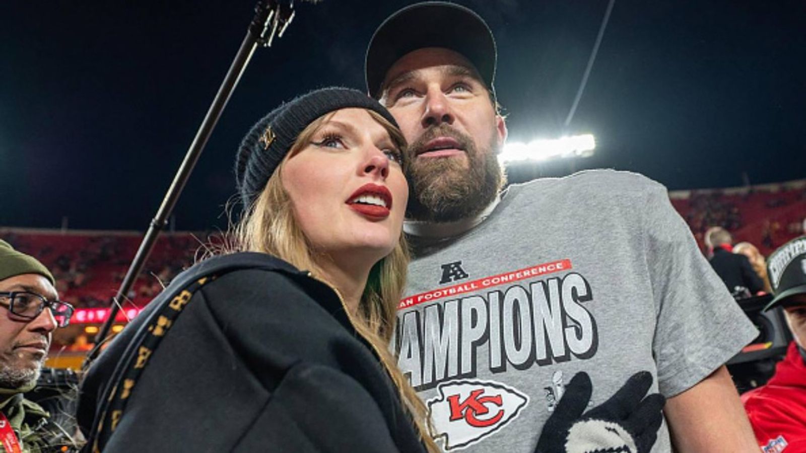 Picture: Taylor Swift’s sweet moment with Travis Kelce’s family member steals spotlight at Arrowhead Taylor Swift and Travis Kelce in the frame (Image via Getty)