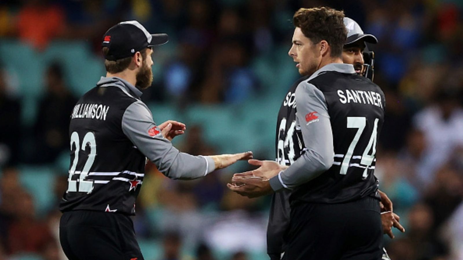 New Zealand announce squad for T20Is against England: Kane Williamson absent again, skipper returns after recovering from surgery Kane Williamson of New Zealand congratulates Mitchell Santner after he took the wicket of Chamika Karunaratne of Sri Lanka during the ICC Men's T20 World Cup match at Sydney Cricket Ground on October 29, 2022 in Sydney, Australia.