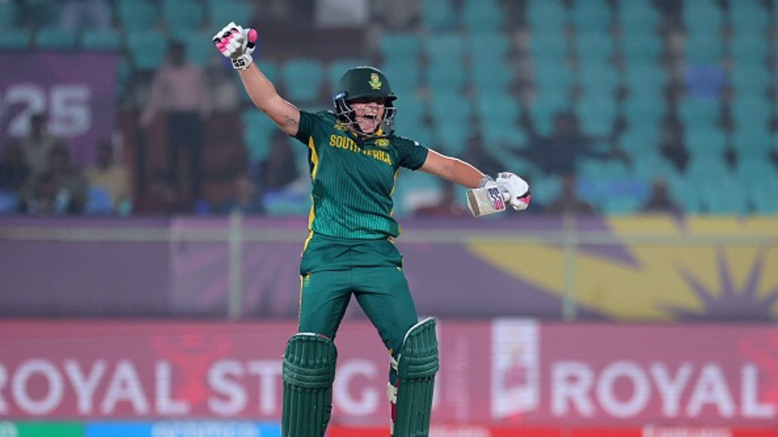 South Africa narrowly escapes defeat against Bangladesh in Women’s ODI World Cup 2025 with a three-wicket win Nadine De Klerk of South Africa celebrates victory after hitting the winning runs following the ICC Women's Cricket World Cup India 2025 match between South Africa and Bangladesh