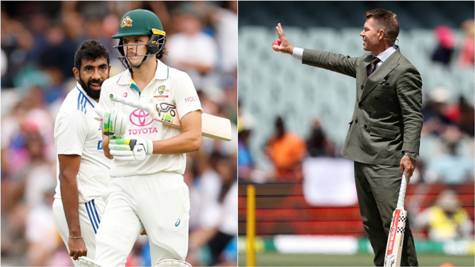 'They don't have a Jasprit Bumrah so he doesn't have to worry about that': David Warner backs under-fire batter ahead of Ashes squad announcement Jasprit Bumrah and Sam Konstas during Border-Gavaskar Trophy 2024-25; Former Australia opener David Warner.