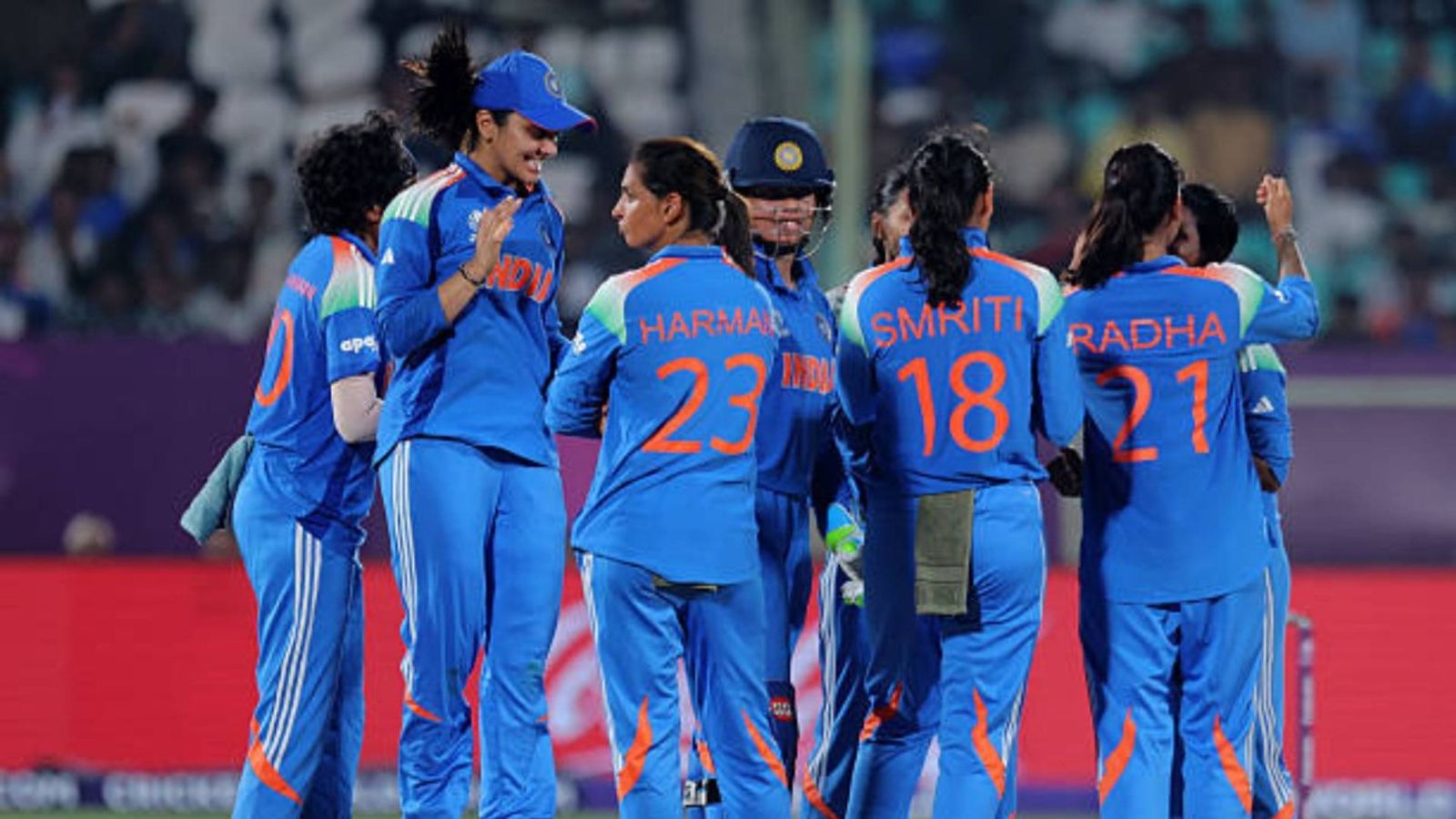 ICC fines Team India for maintaining slow over-rate in Australia clash, found an over short in Women's World Cup clash Deepti Sharma of India (obscured) celebrates with team mates after taking the wicket of Tahlia McGrath of Australia (not pictured) during the ICC Women's Cricket World Cup India 2025 match