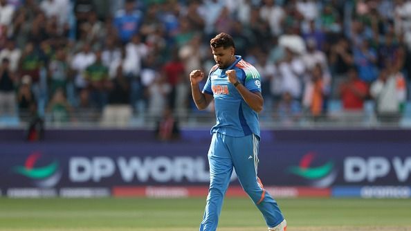 Harshit Rana of India celebrates the wicket