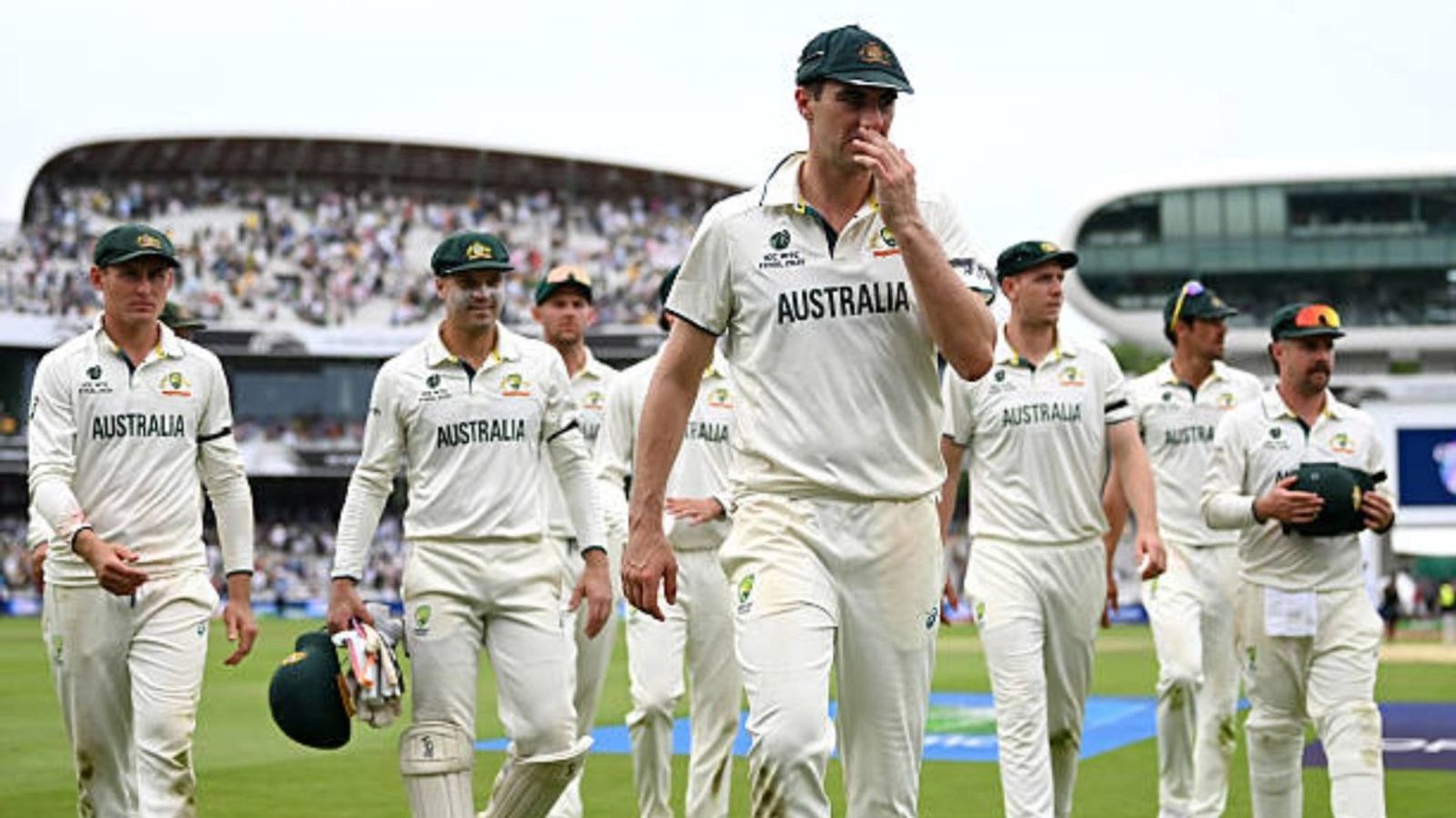 'Don't think there is ever a...': England coach disagrees with Stuart Broad's 'worst Australia team since 2010' remark Australia captain Pat Cummins leads his team from the fields at stumps on day three of ICC World Test Championship Final between South Africa and Australia