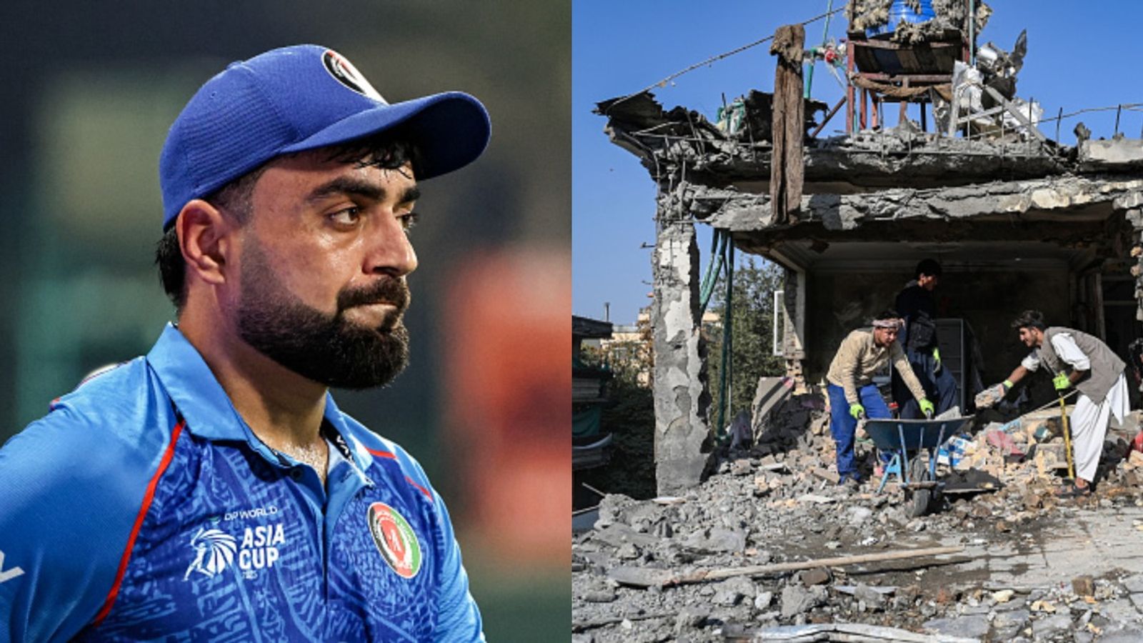 Rashid Khan condemns Pakistan’s airstrikes as 'immoral and barbaric' after deaths of three Afghan cricketers, backs ACB’s withdrawal from series Afghan workers remove debris from a house, which was damaged after an air strike during cross-border clashes between Afghanistan and Pakistan and Captain Rashid Khan