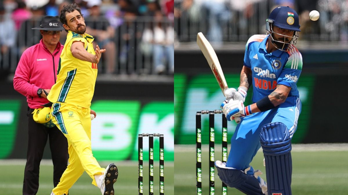 Australia's Mitchell Starc (L) and India's Virat Kohli in this frame