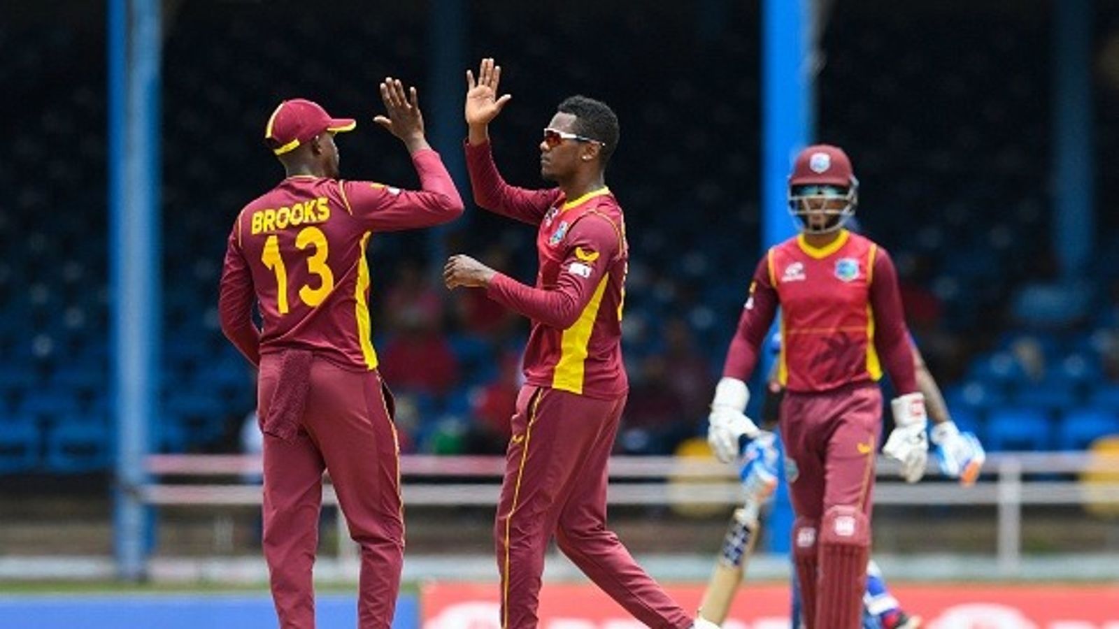 BAN vs WI: West Indies mirrors Bangladesh’s strategy by including 32-year-old left-arm spinner in ODI squad for remaining matches Akeal Hosein (2L) and Sharmarh Brooks (L) of West Indies celebrate