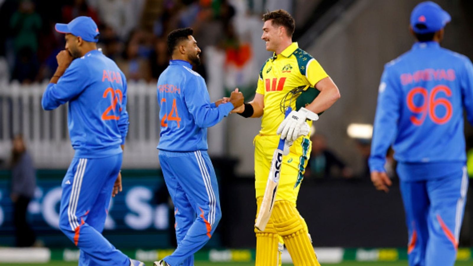 'I hide. I don't have the Cricket Australia app...': 29-year-old's shocking statement after ODI debut against India and chances of making to Ashes squad Matthew Renshaw of Australia shakes hands with Mohammed Siraj of India after the win during game one of the ODI series at Perth Stadium on October 19, 2025.