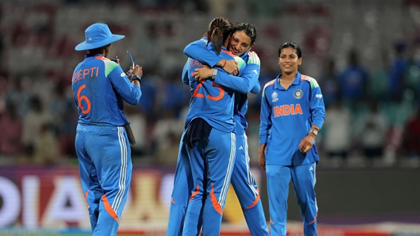 'Whenever you are playing at home...': Harmanpreet Kaur on handling pressure as India beat New Zealand to seal Women's ODI World Cup semifinal berth Smriti Mandhana of India celebrates with team mate Harmanpreet Kaur following victory in the ICC Women's Cricket World Cup India 2025 match between India and New Zealand at DY Patil Stadium