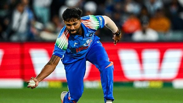 Nitish Kumar Reddy of India fields off his bowling during game two in the One Day International series between Australia and India at Adelaide Oval on October 23, 2025 in Adelaide