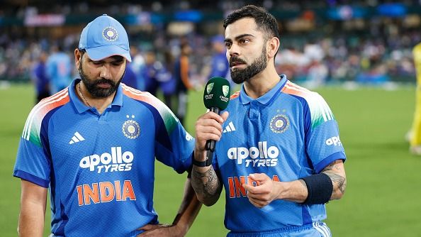 India's superstar batters Virat Kohli (R) and Rohit Sharma in this frame