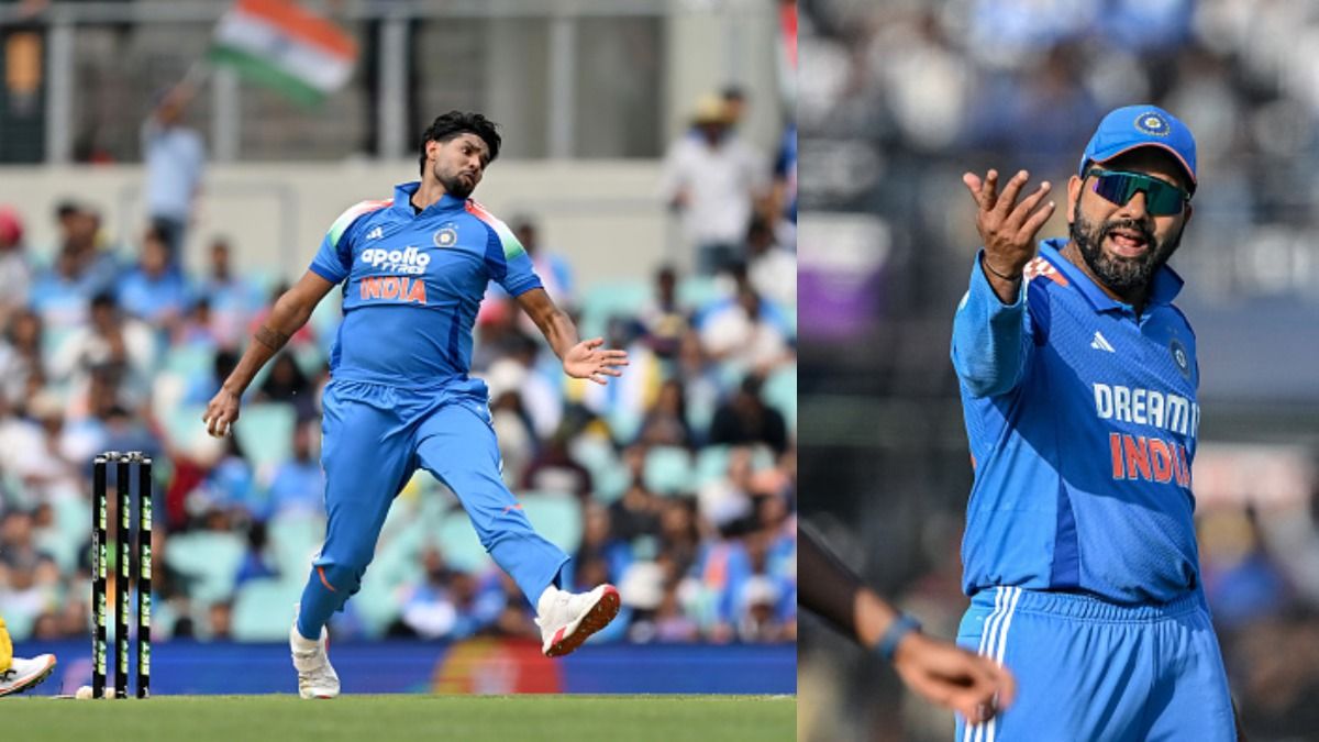 India's Harshit Rana (L) and Rohit sharma in this frame