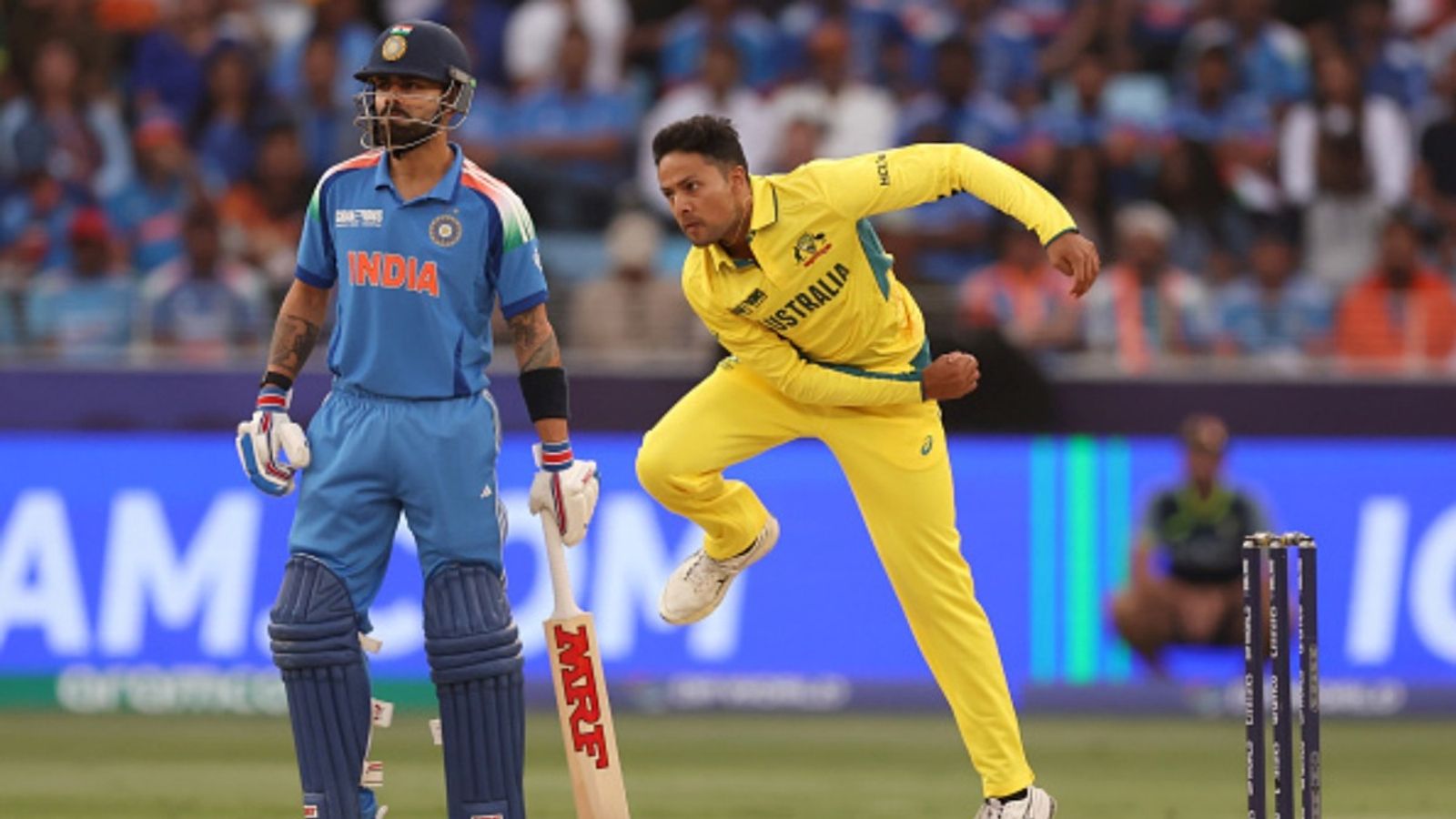 Australia's star player ruled out of first T20I vs India due to personal reasons, 23-year-old named replacement Tanveer Sangha of Australia during the ICC Champions Trophy 2025 semi final against India at Dubai International Cricket Stadium on March 04, 2025 in Dubai, United Arab Emirates.