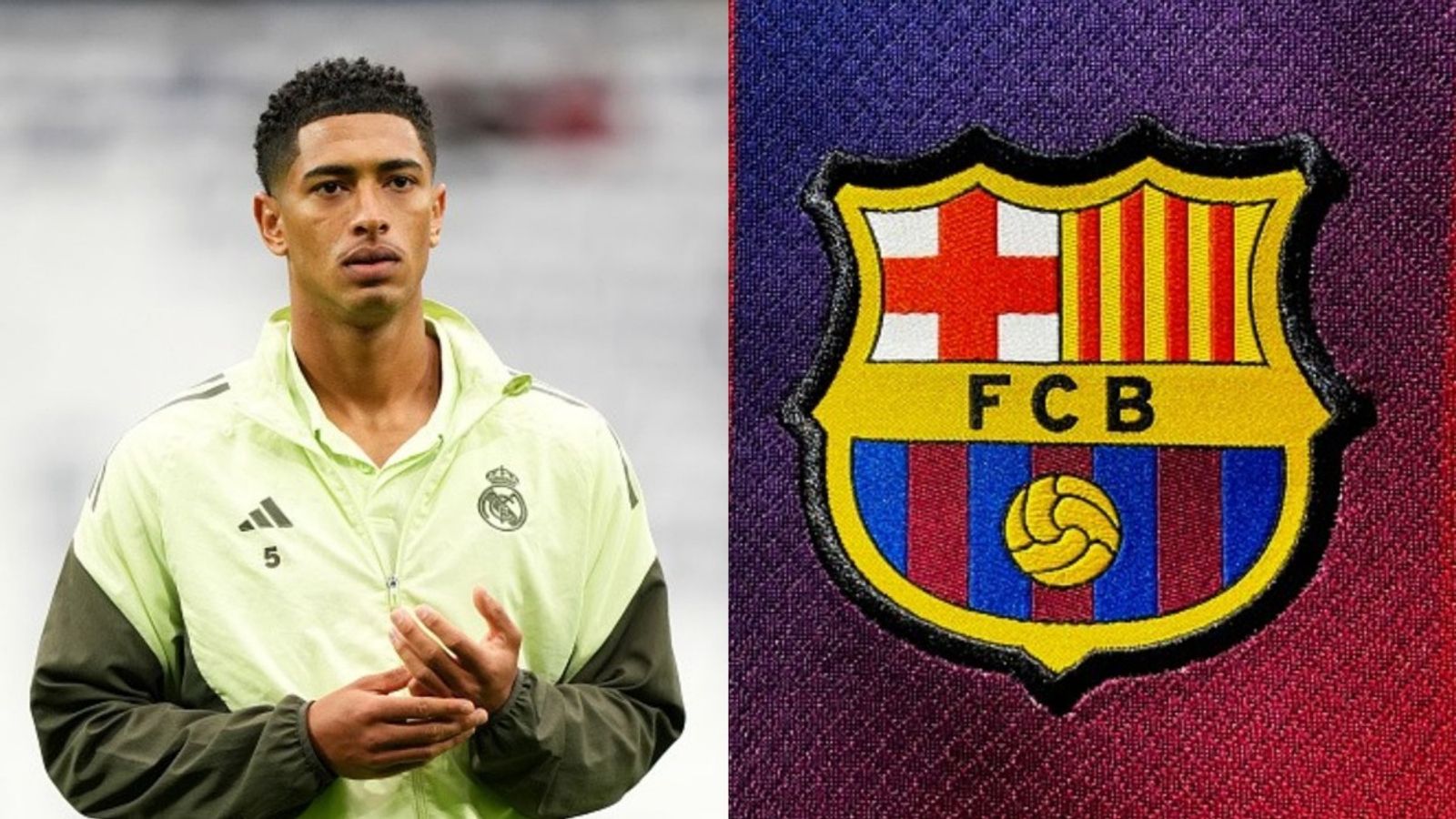 Did Jude Bellingham really mock Barcelona’s ongoing corruption scandal? Jude Bellingham and FC Barcelona logo in the frame (Images via Getty)
