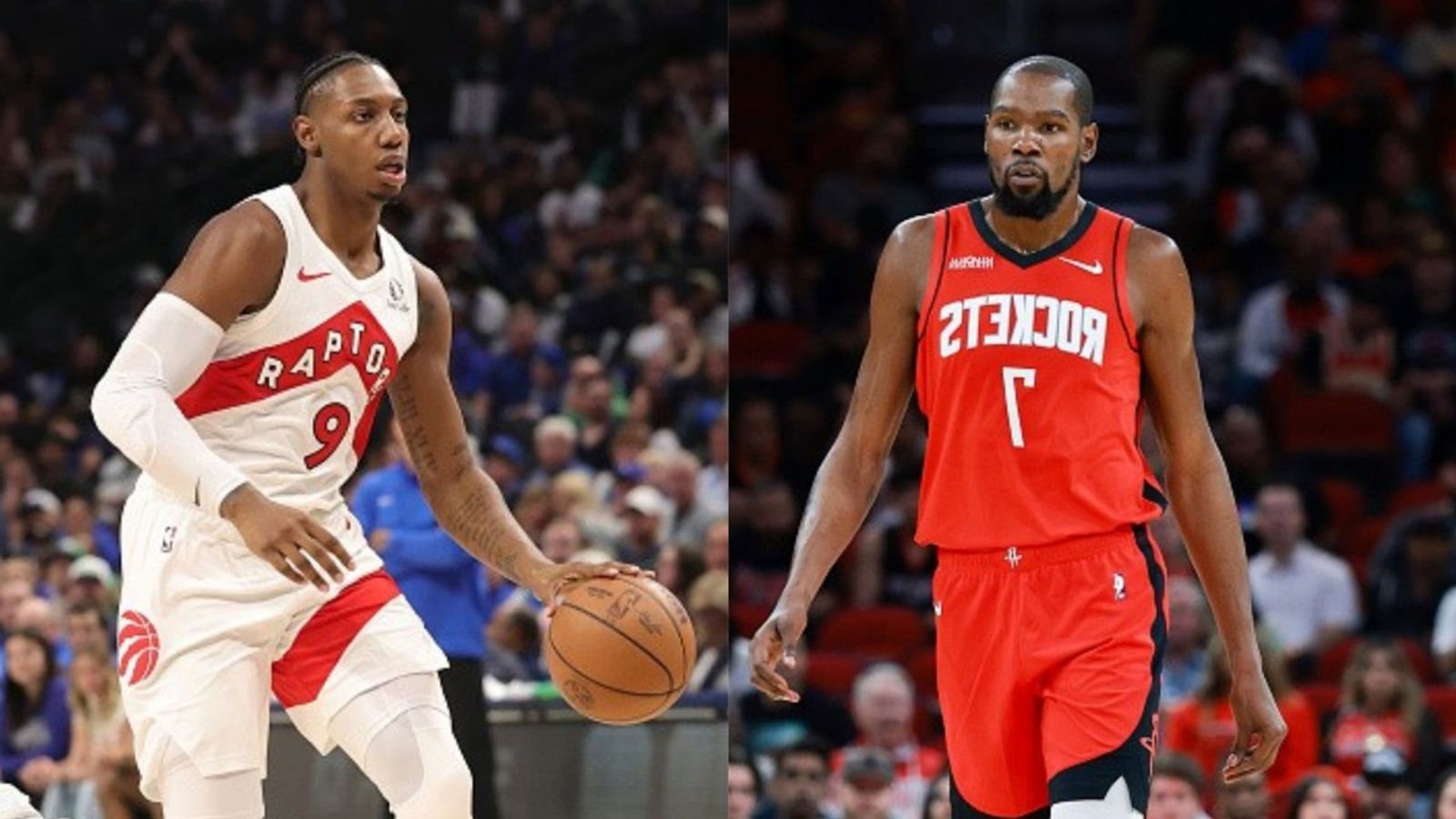 Rockets vs Raptors schedule: Date, time, live stream and more on the NBA 2025-26 season R.J. Barrett, Kevin Durant in the frame (Images via Gdtty)