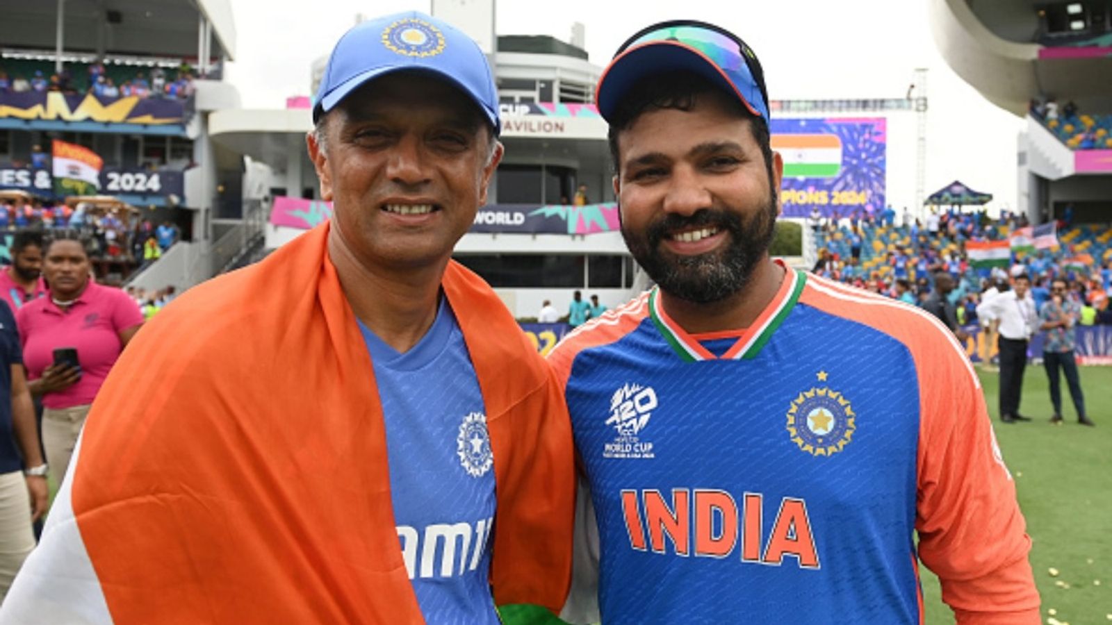 'Everyone else in the world is now having to catch up': Ex-head coach Rahul Dravid credits Rohit Sharma for India batting's T20 evolution Rahul Dravid (L) and Rohit Sharma pose for a photograph after India won the ICC Men's T20 Cricket World Cup West Indies & USA 2024 Final match against South Africa at Kensington Oval on June 29, 2024 in Bridgetown, Barbados.