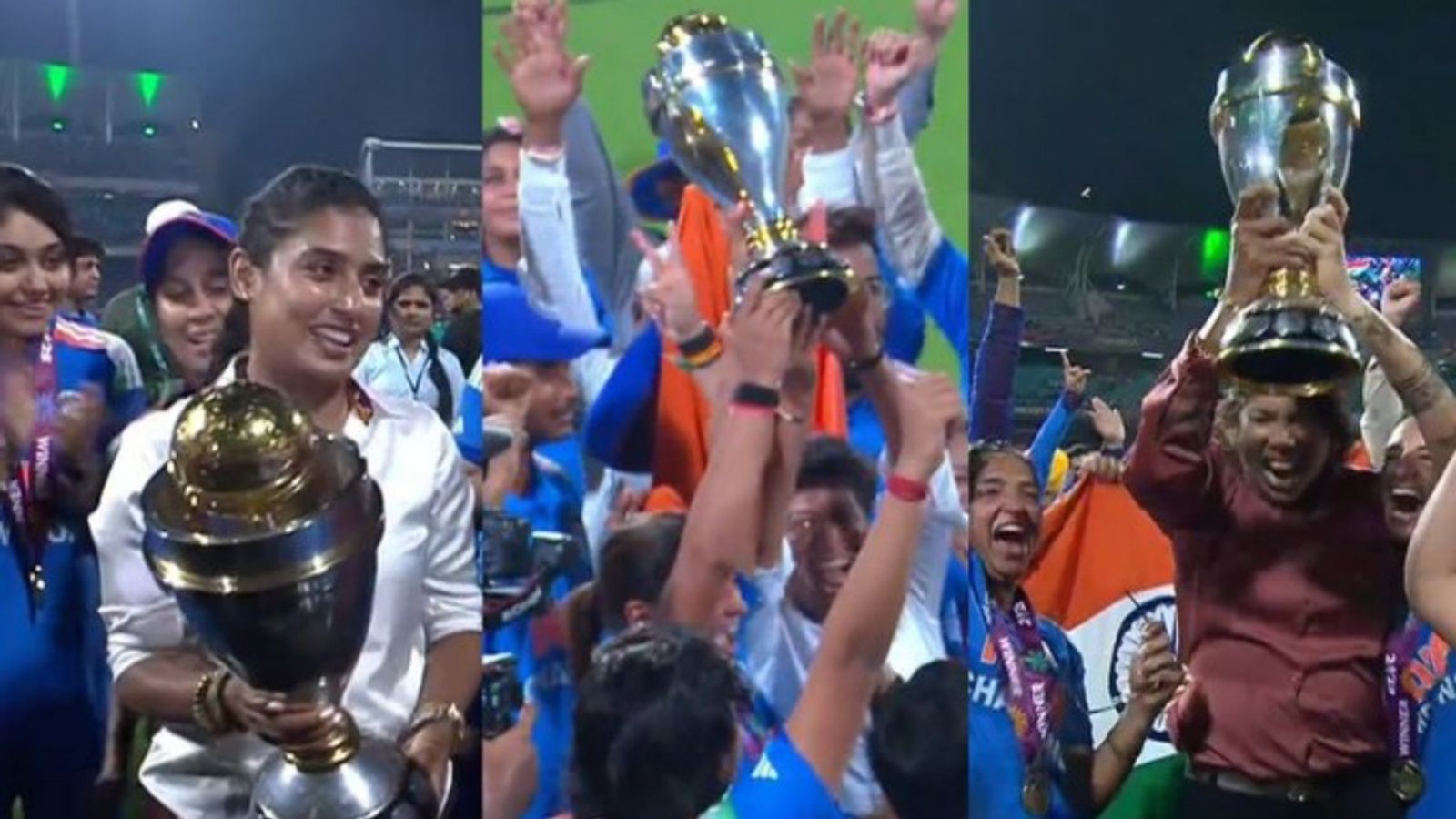 WATCH: Legends Jhulan Goswami, Mithali Raj, Anjum Chopra get emotional during celebrations as Harmanpreet Kaur's India brings World Cup trophy to them India's legendary players Mithali Raj, Anjum Chopra and Jhulan Goswami celebrate with the World Cup 2025 trophy.