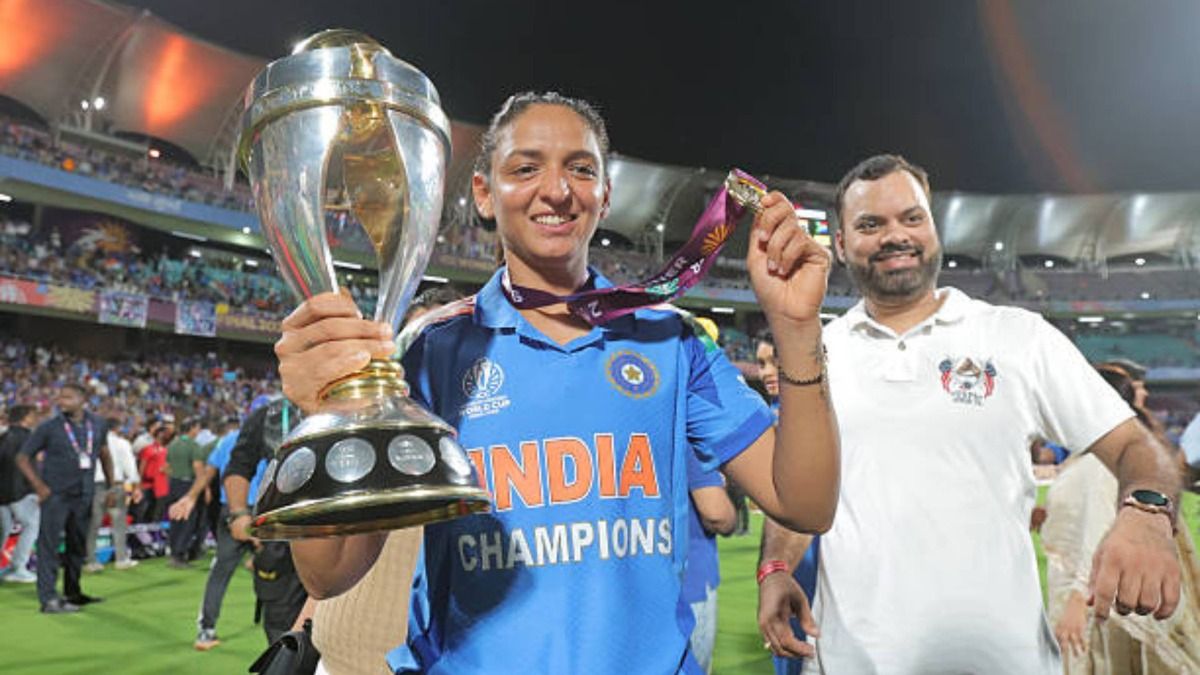 Harmanpreet Kaur of India poses for a photograph with the ICC Women's Cricket World Cup trophy after her team's victory in the ICC Women's Cricket World Cup Harmanpreet Kaur of India poses for a photograph with the ICC Women's Cricket World Cup trophy after her team's victory in the ICC Women's Cricket World Cup