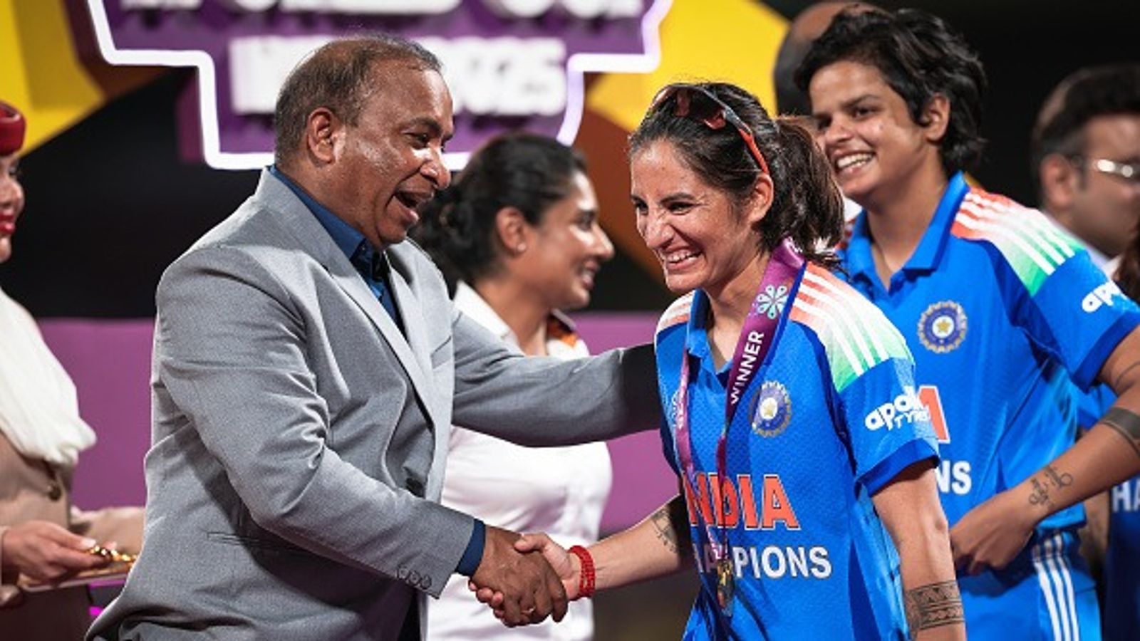 After Madhya Pradesh announces INR 1 crore for Kranti Goud, Himachal Pradesh CM declares ₹1 crore cash prize for Renuka Singh Thakur post World Cup win Renuka Singh Thakur of India receives the gold medal after the ICC Women's Cricket World Cup India 2025 Final match between India and South Africa at Dr. DY Patil Sports Academy on November 02, 2025